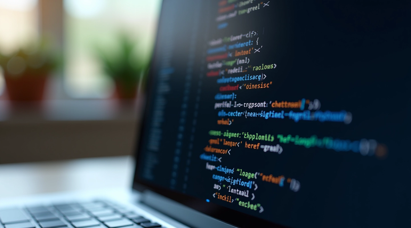 Computer screen showing hreflang tags in HTML code editor with international flag icons