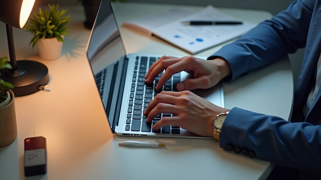 Overhead view of hands typing on keyboard